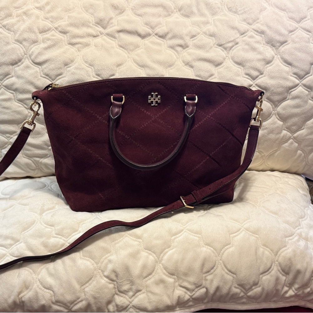 Elegant Tory Burch Suede Burgundy Handbag